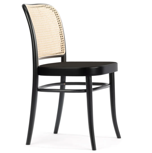 Krzesło No. 811 czarne gładkie / rattanowe oparcie TON